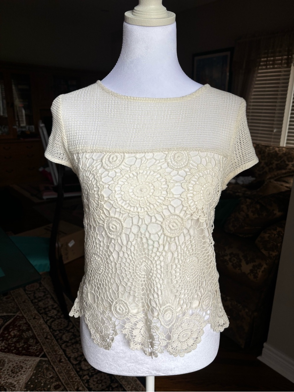 Forever 21 Cream Crochet Lace Tee